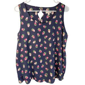 Maison Jules Women's Scallop Tank Top With Strawberry Print